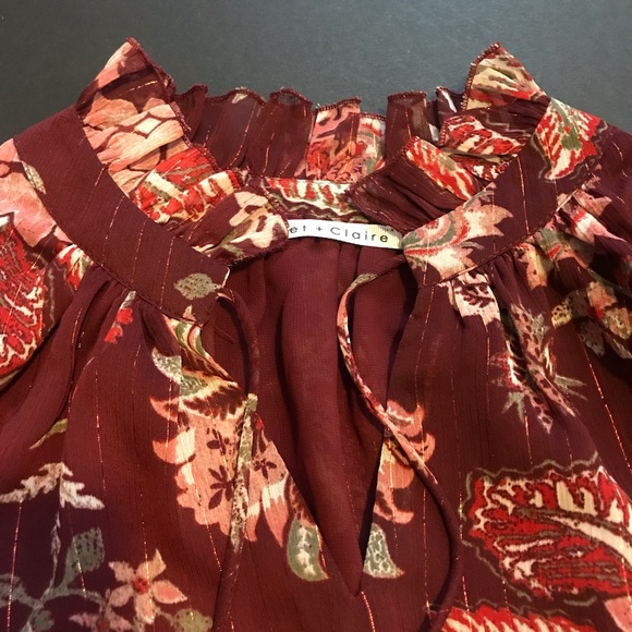 Violet & Claire merlot floral sheer tunic - Picture 3 of 5